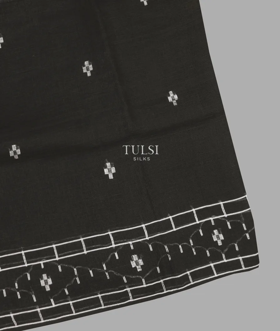 Black Handwoven Linen Saree T612050-image