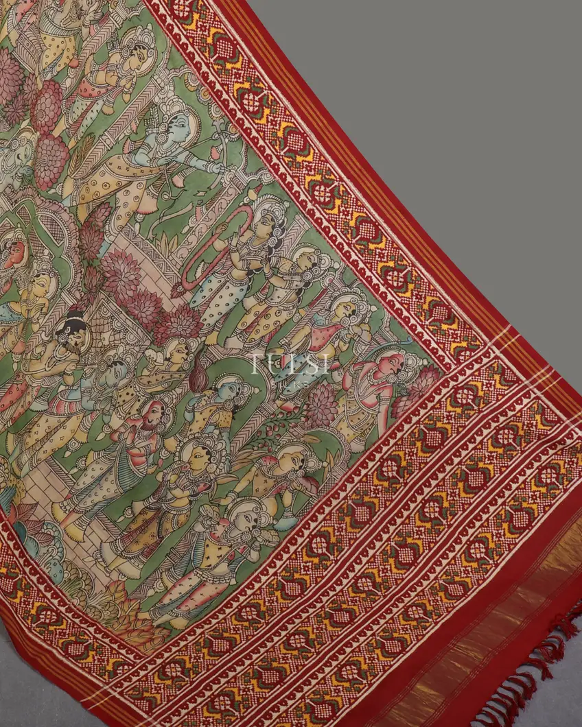 green-patan-patola-with-kalamkari-handpainted-t565942-without-blouse-t565942-f