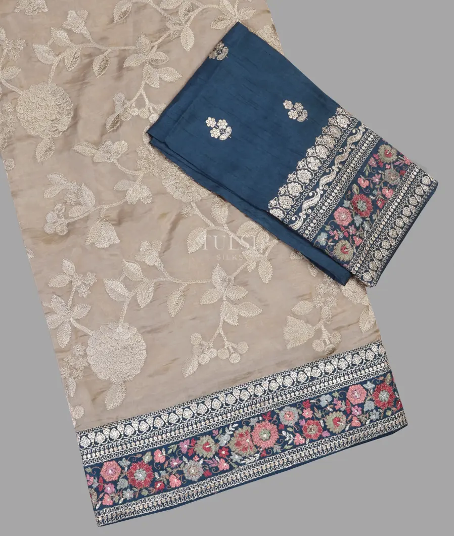 Grey Kora Organza Embroidery Saree T628629-image