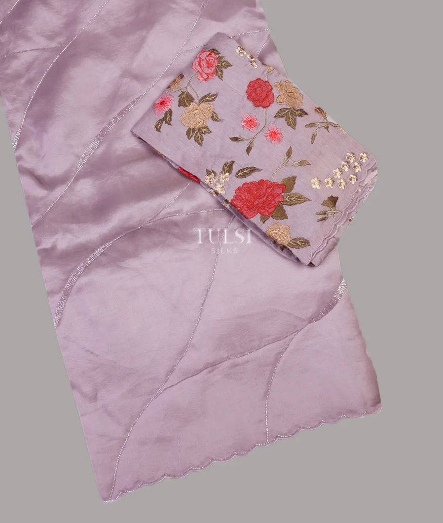 Light Lilac Purple Kora Organza Embroidery Saree T631079-image