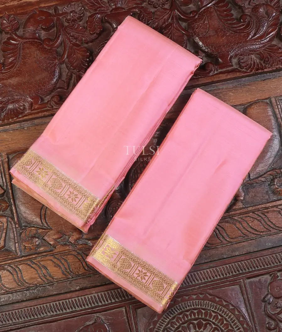Pink Handwoven Kanjivaram Silk Dhoti and Vastharam T605004-image