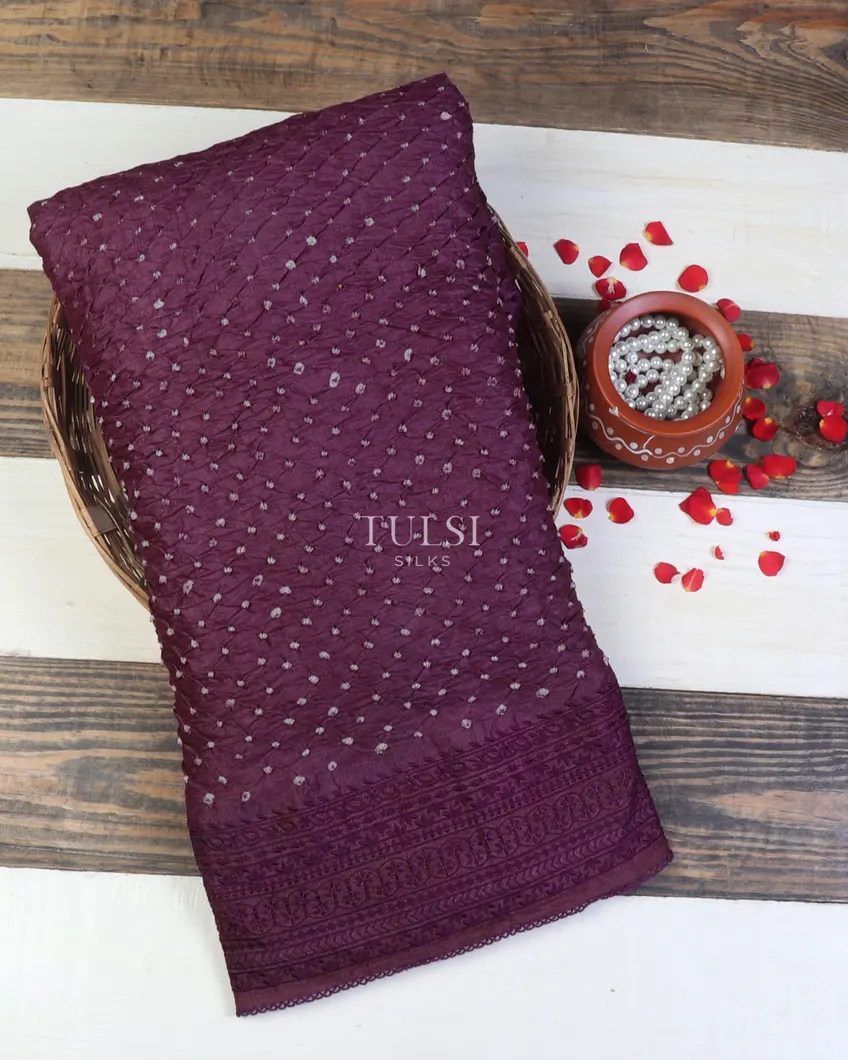 Purple Bandhani Tussar Saree T638799-image