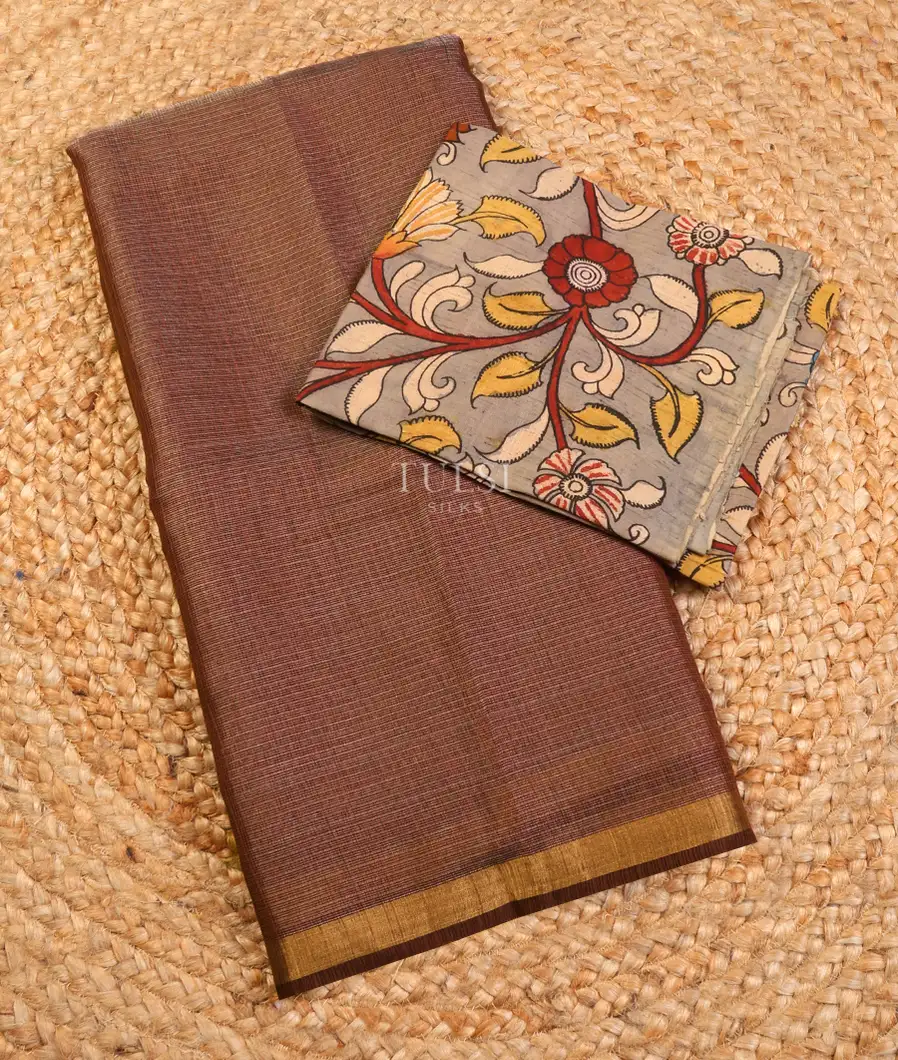 Brown Tissue Tussar Kota Saree T619298-image
