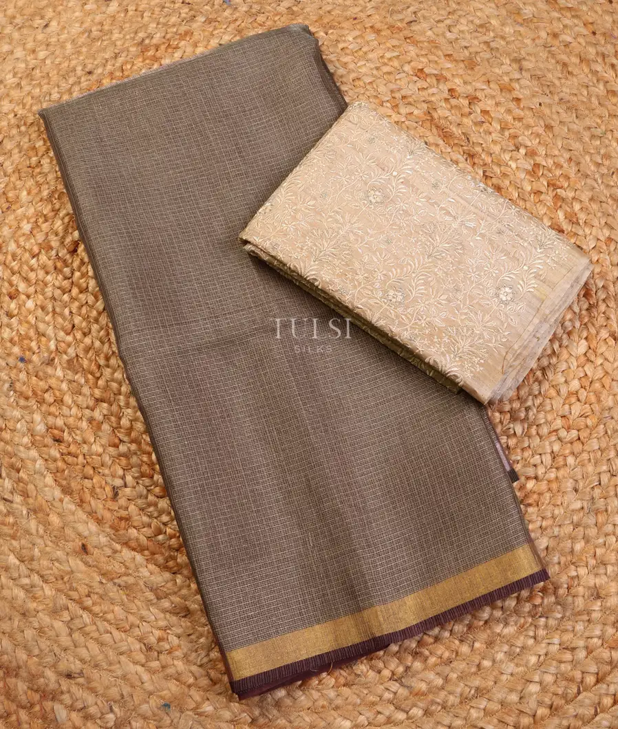 Greyish Brown Tissue Tussar Kota Saree T619297-image