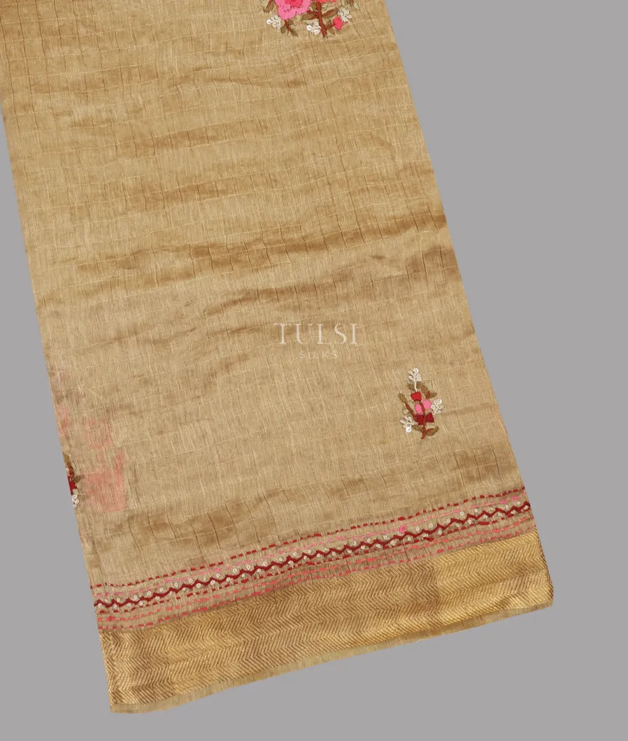Beige Linen Embroidery Saree T623488-image