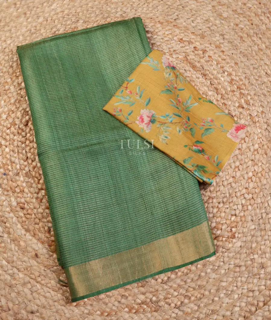 Green Woven Tussar Saree T619283-image