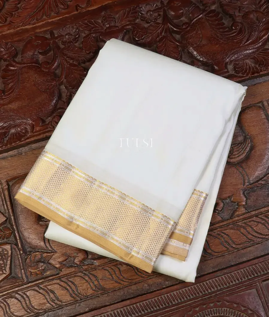 Off-White Handwoven Kanjivaram Silk Dhoti and Vastharam T636244-image