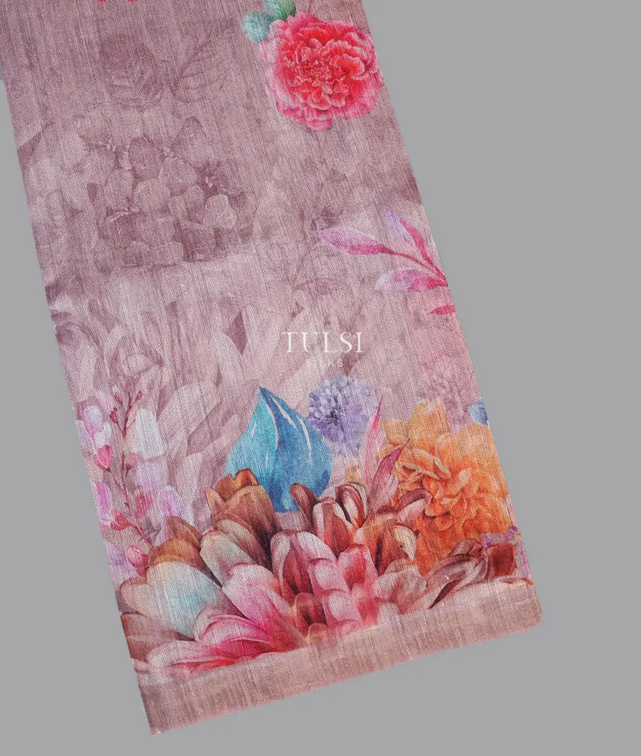 Light Dusty Lavender Tussar Printed Saree T553836-image