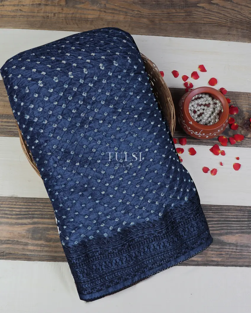 Blue Bandhani Tussar Embroidery Saree T638803-image