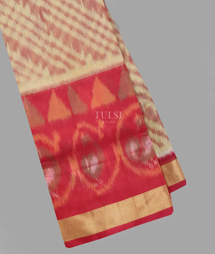 Beige Pochampalli Silk Cotton Saree T640813-image