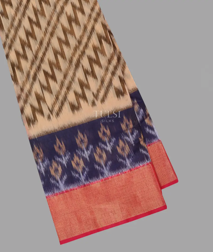 Beige Pochampalli Silk Cotton Saree T640821-image