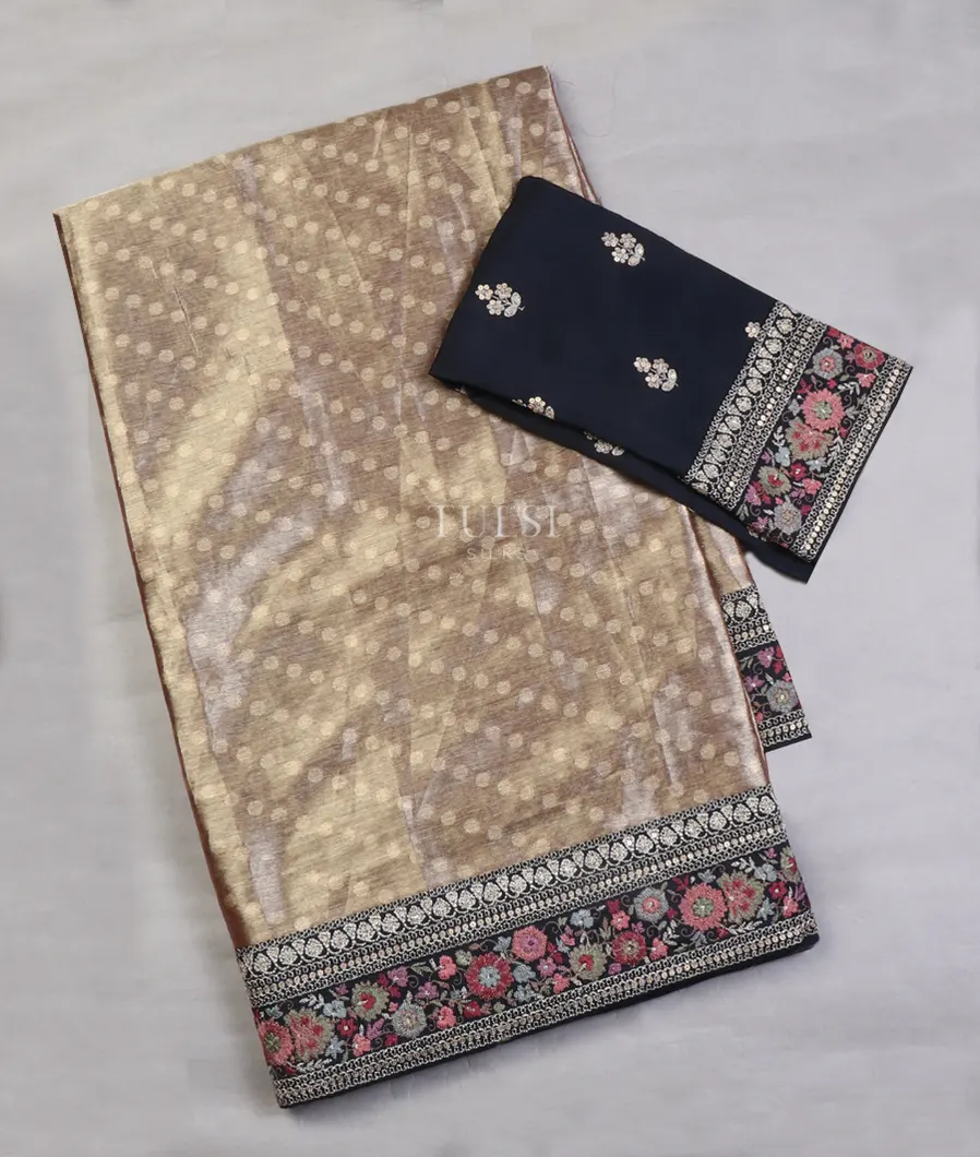 Golden Grey Kora Tissue Organza Embroidery Saree T628636-image