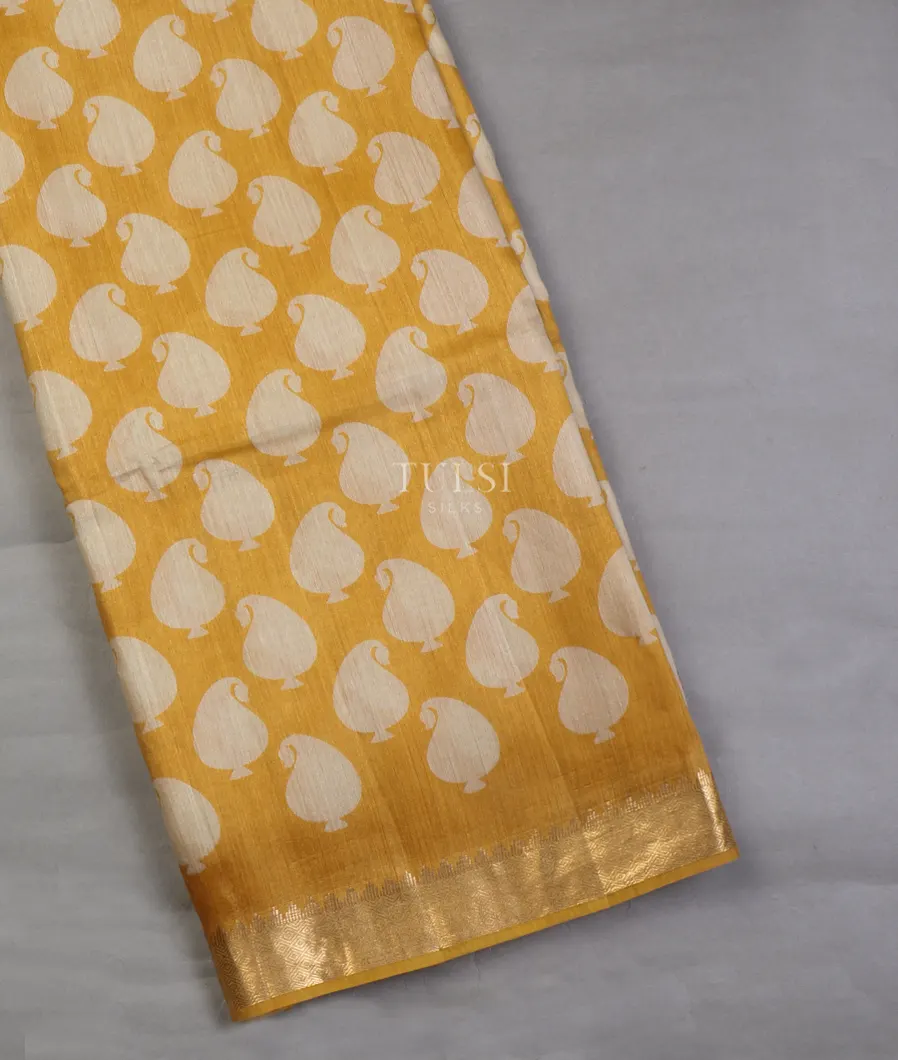 Yellow Soft Tussar Printed Saree T632098-image