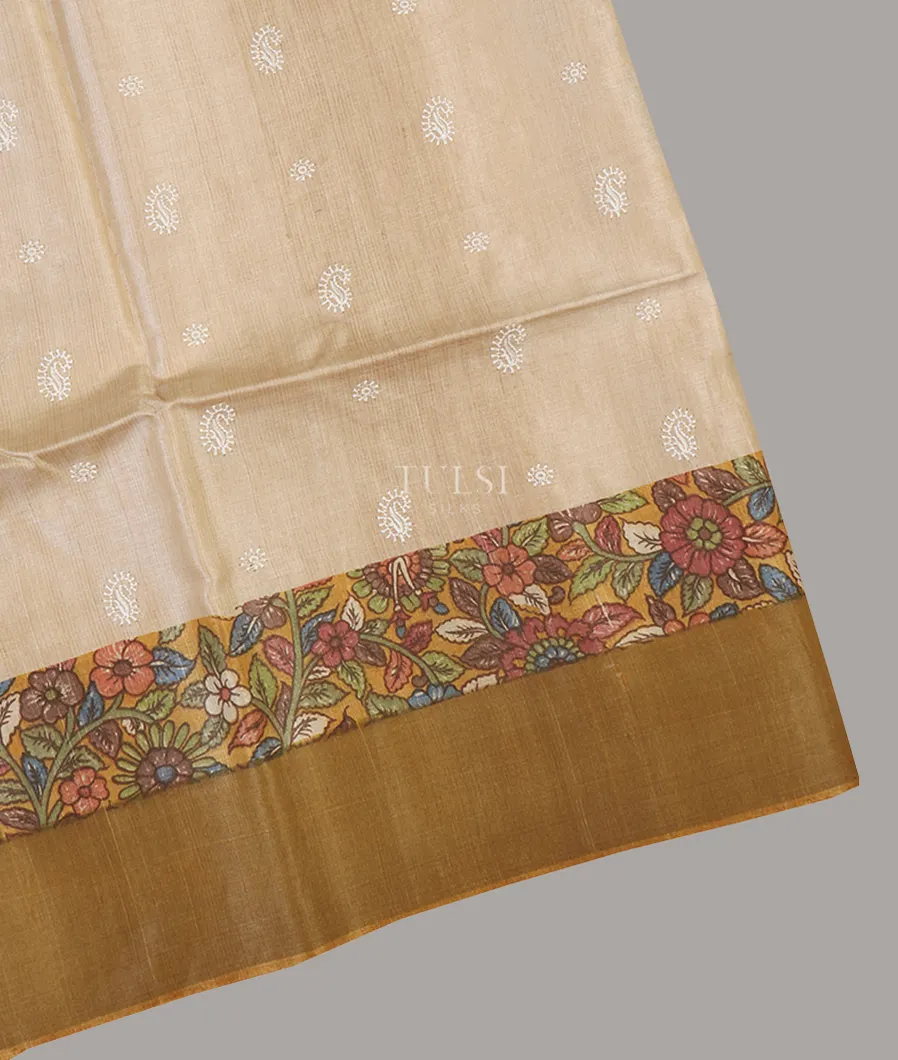 Beige Tussar Embroidery Saree T639988-image