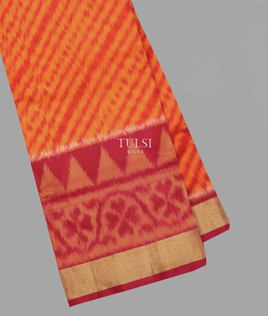 Orange Pochampalli Silk Cotton Saree T640806-image