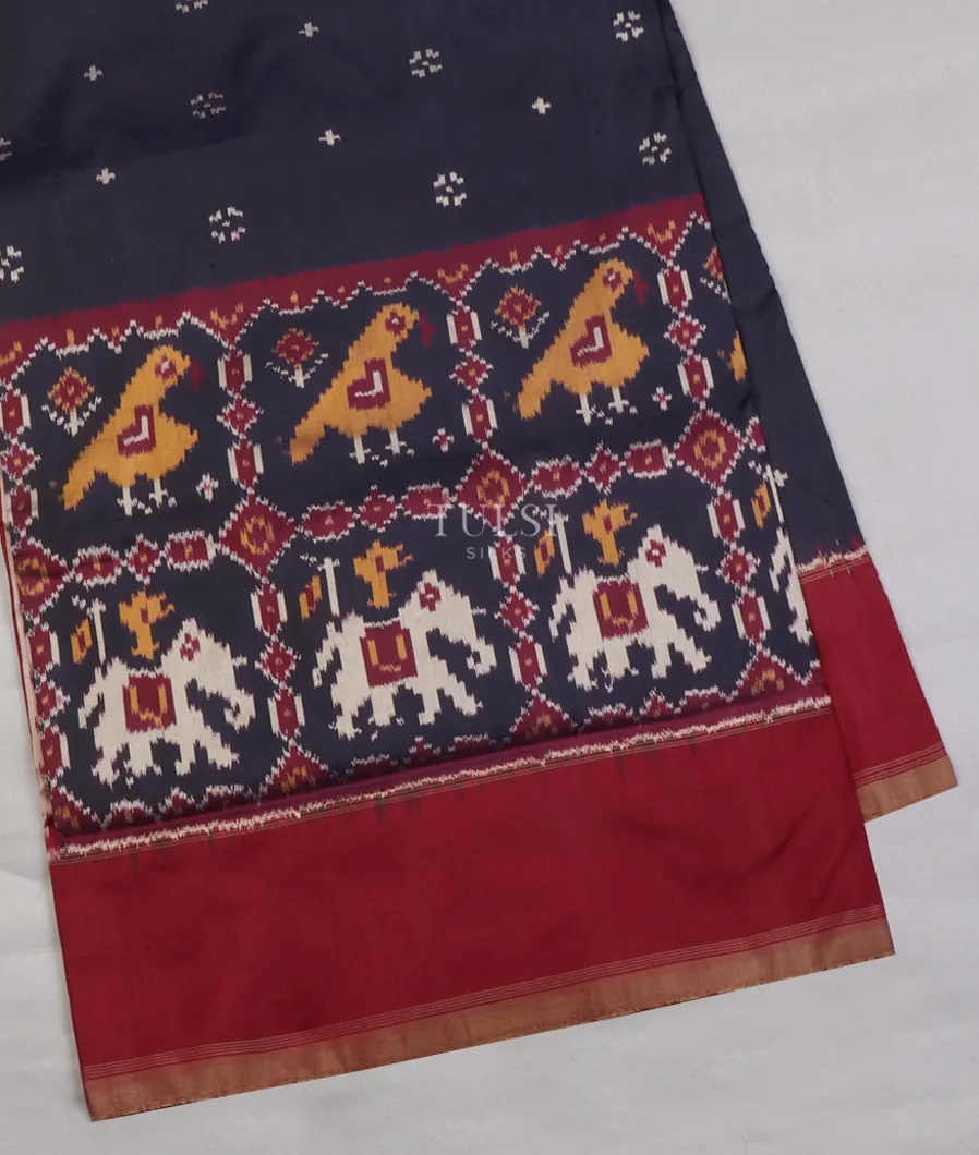 Midnight Blue Ikat Silk Saree T576946-image