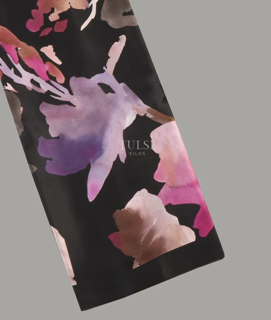 Black Satin Crepe Silk Saree T636803-image