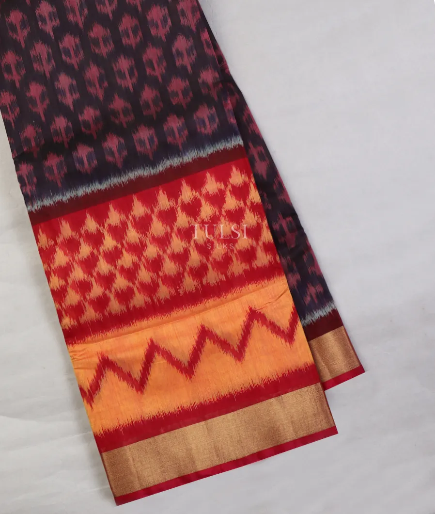 Midnight Blue Pochampalli Silk Cotton Saree T640825-image