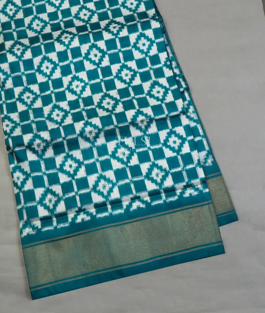 Peacock Blue Ikat Silk Saree T639351-image