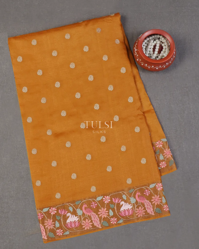 Yellow Tussar Embroidery Saree T640457-image