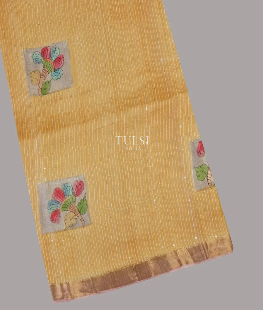 Yellow Tussar Printed Saree T630362-image