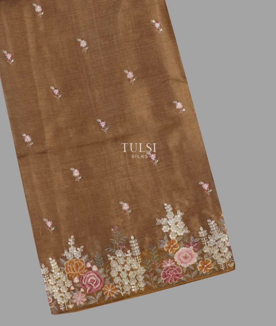 Brown Tussar Embroidery Saree T622670-image
