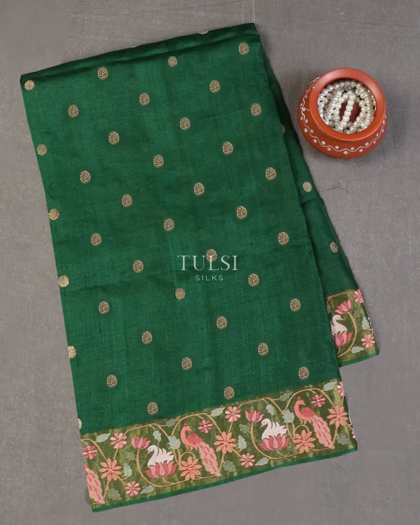Green Tussar Embroidery Saree T640456-image