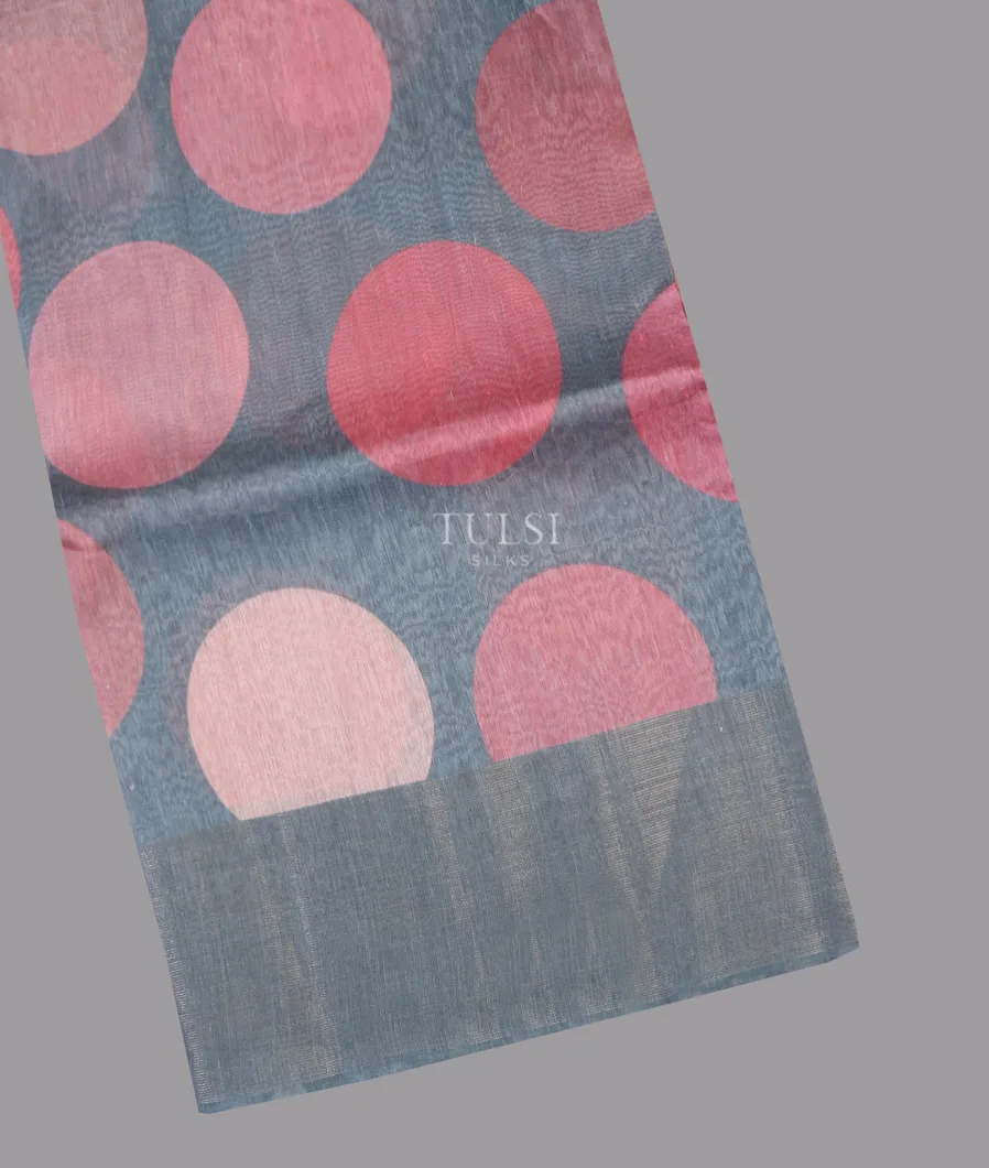 Bluish Grey Linen Printed Saree T628393-image