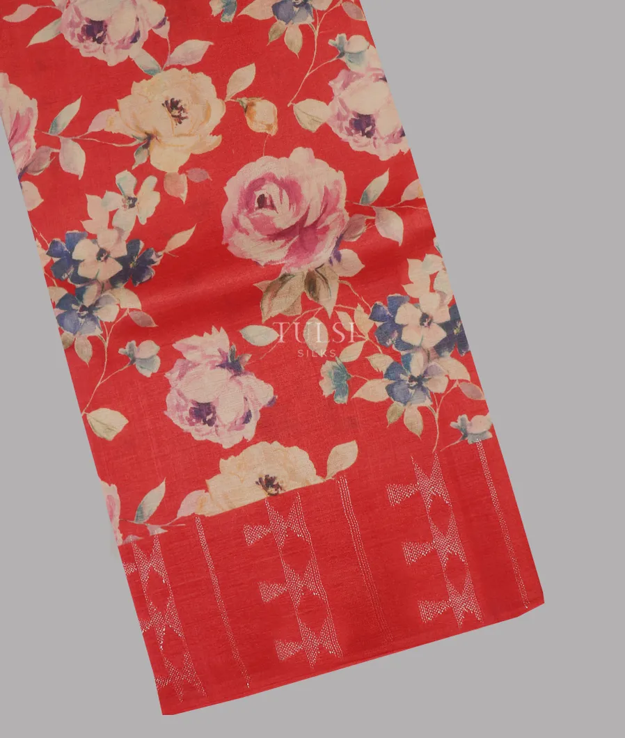 Red Tussar Printed Saree T620963-image