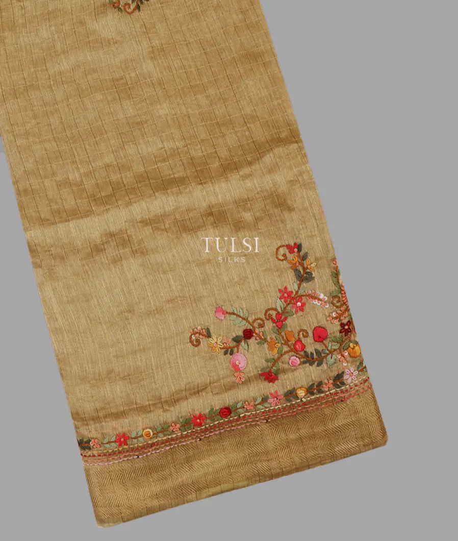 Dark Beige Linen Embroidery Saree T623519-image
