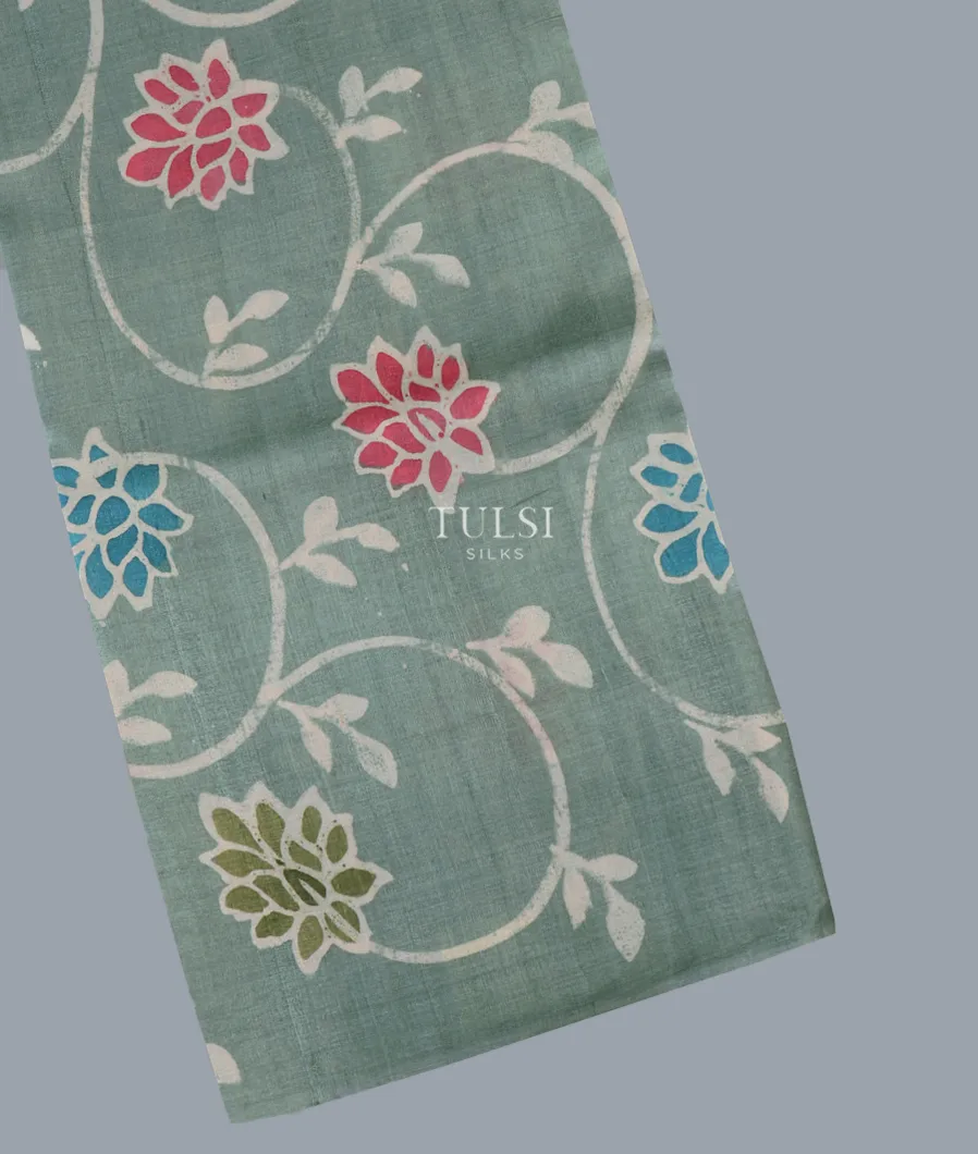 Bluish Grey Tussar Batik Printed Saree T637980-image
