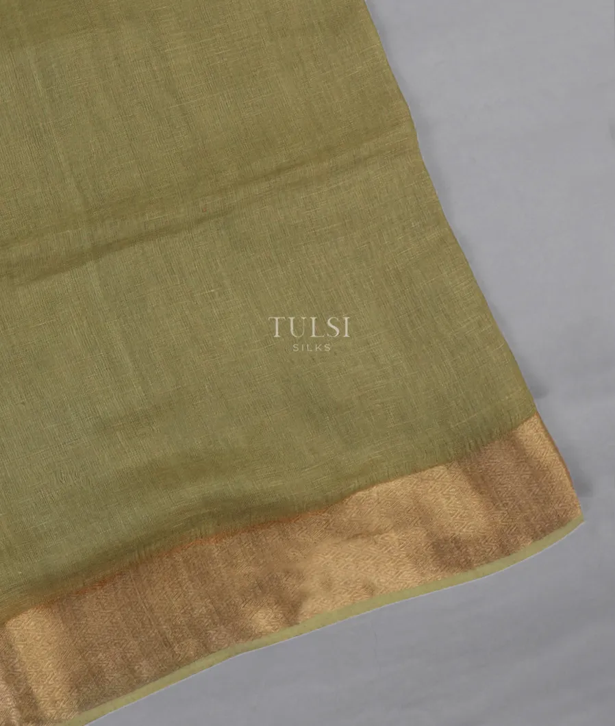 Green Handwoven Linen Saree T640505-image