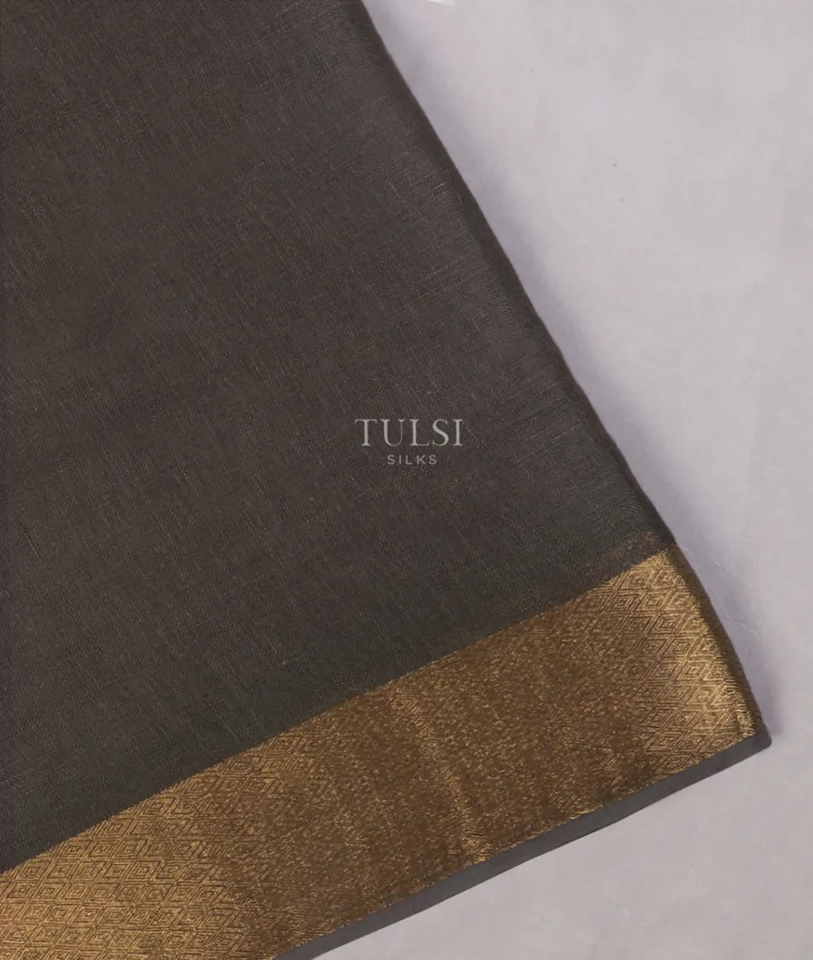 Elephant Grey Handwoven Linen Saree T640506-image