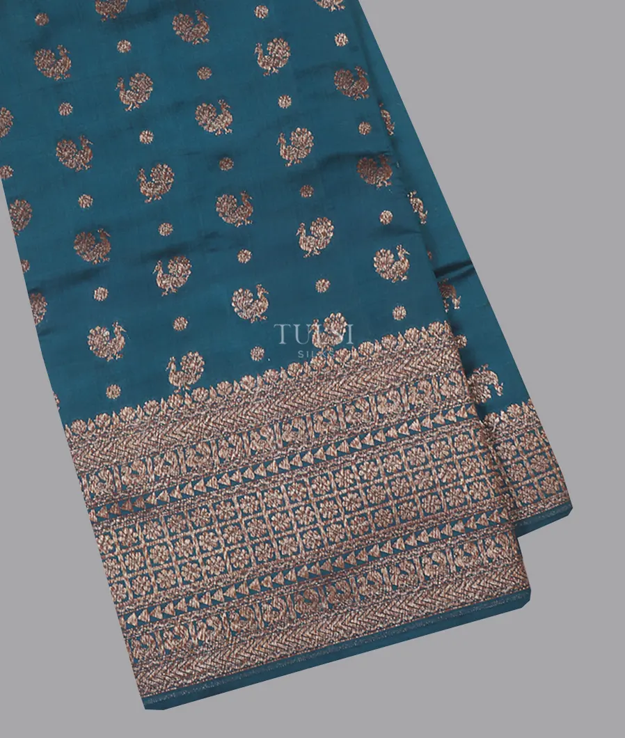 Peacock Blue Banaras Silk Saree T604332-image