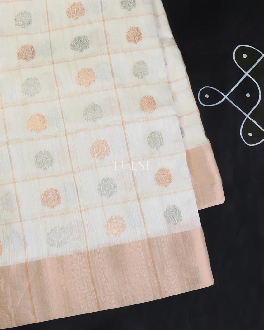 Off - White Handwoven Matka Tussar Saree T639361-image