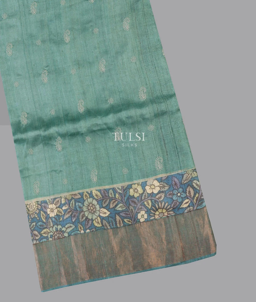 Greenish Blue Tussar Embroidery Saree T639998-image