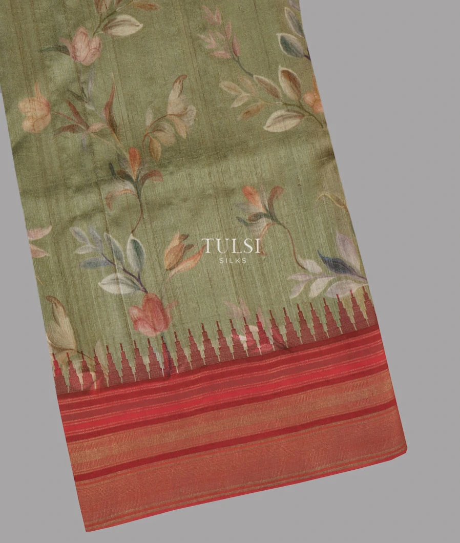 Green Tussar Printed Saree T639173-image