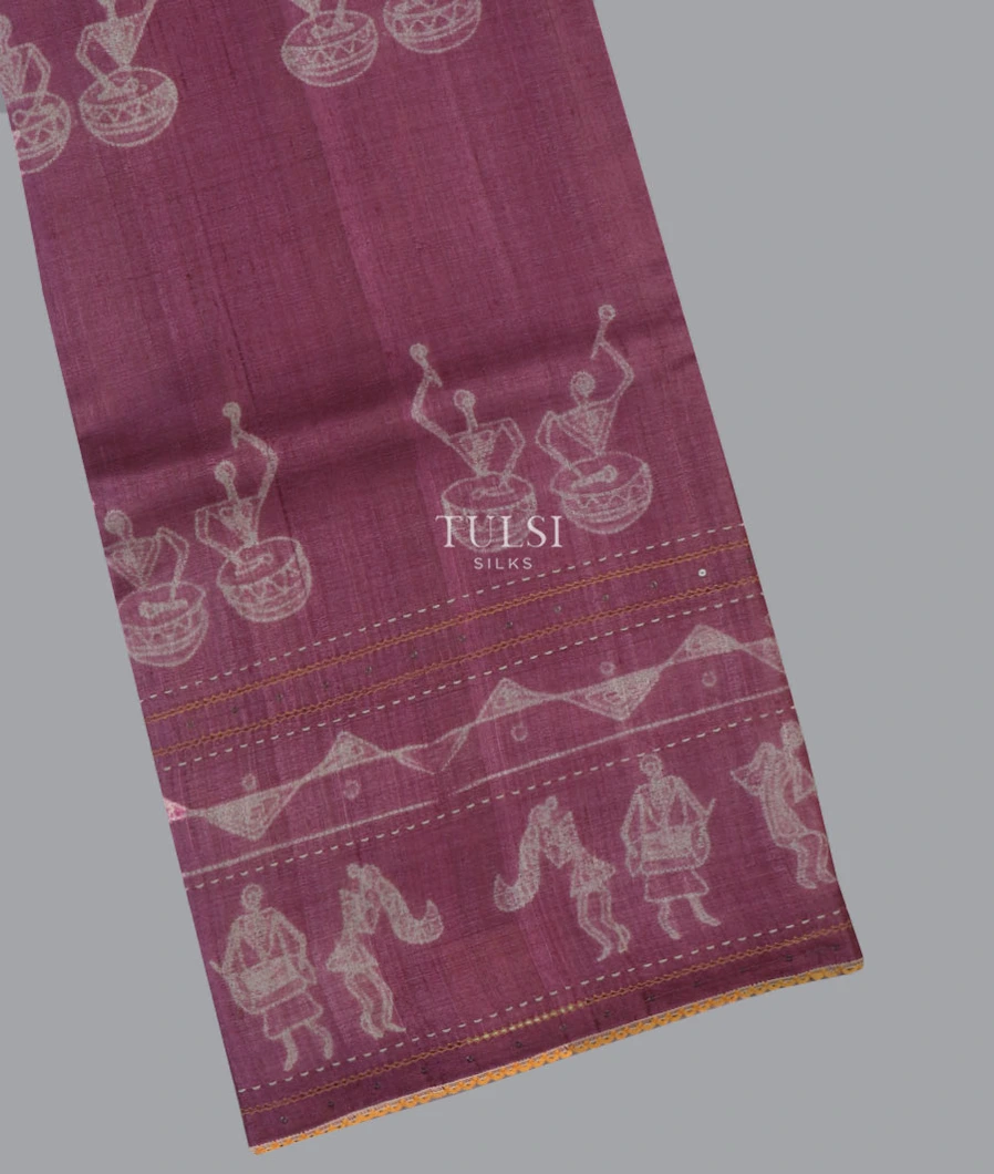 Purple Tussar Printed Saree T636727-image