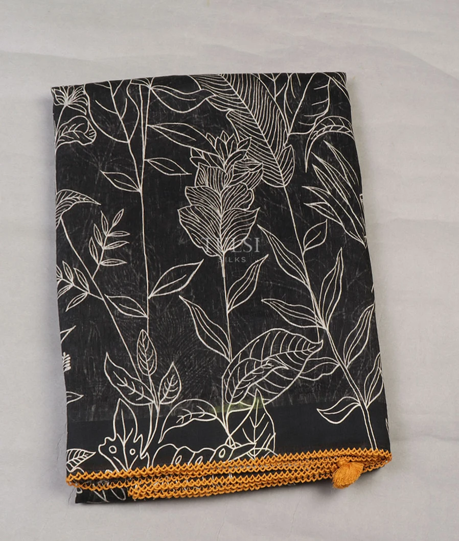 Black Linen Printed Saree T636873-image