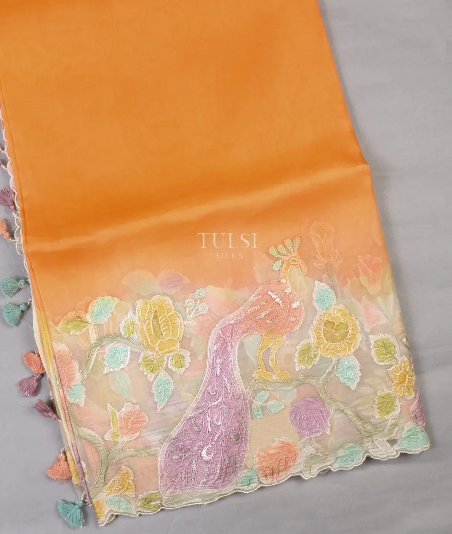 Light Orange Kora Organza Embroidery Saree T622796-image