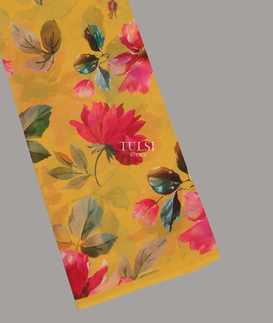 Yellow Chiffon Silk Saree T608421-image