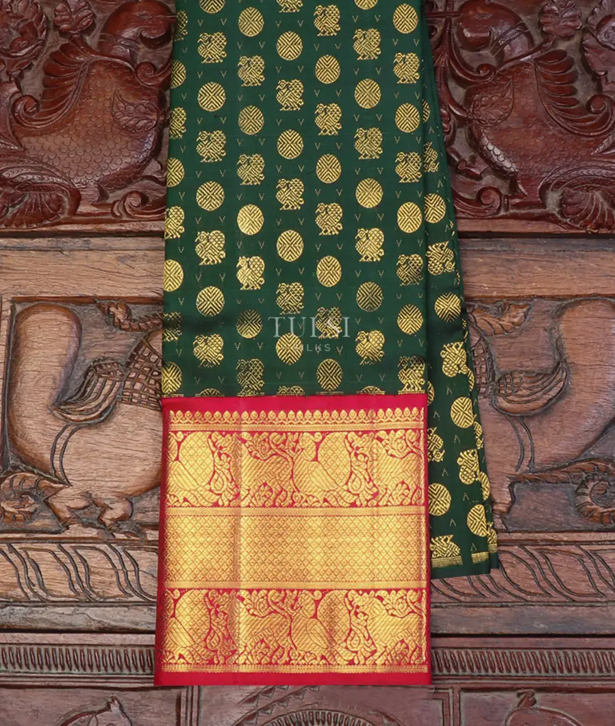 Bottle Green Kanjivaram Silk Kids Pavadai T636019-image