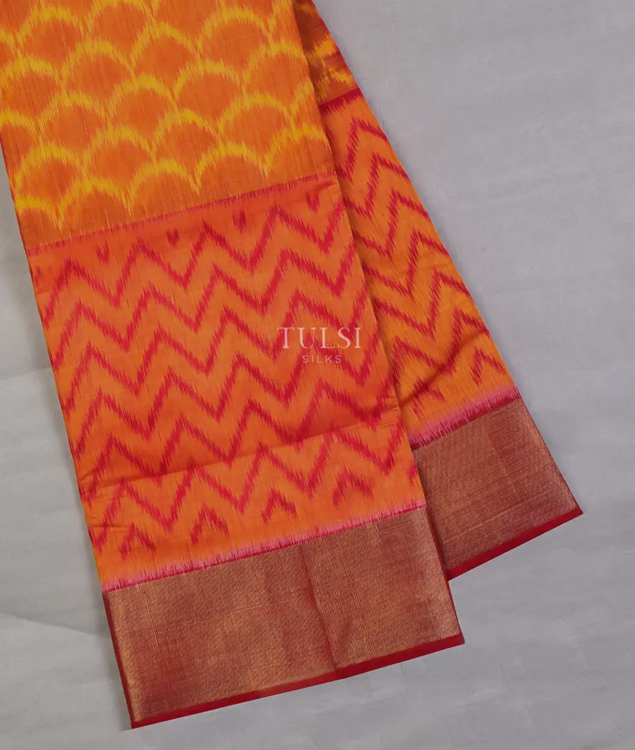 Rust Pochampalli Silk Cotton Saree T640817-image