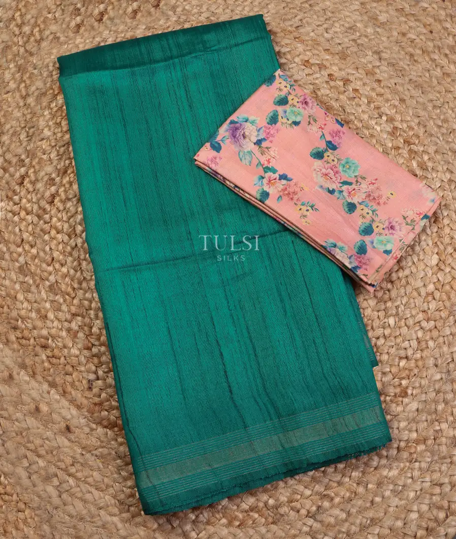 Teal Green Woven Tussar Saree T619271-image