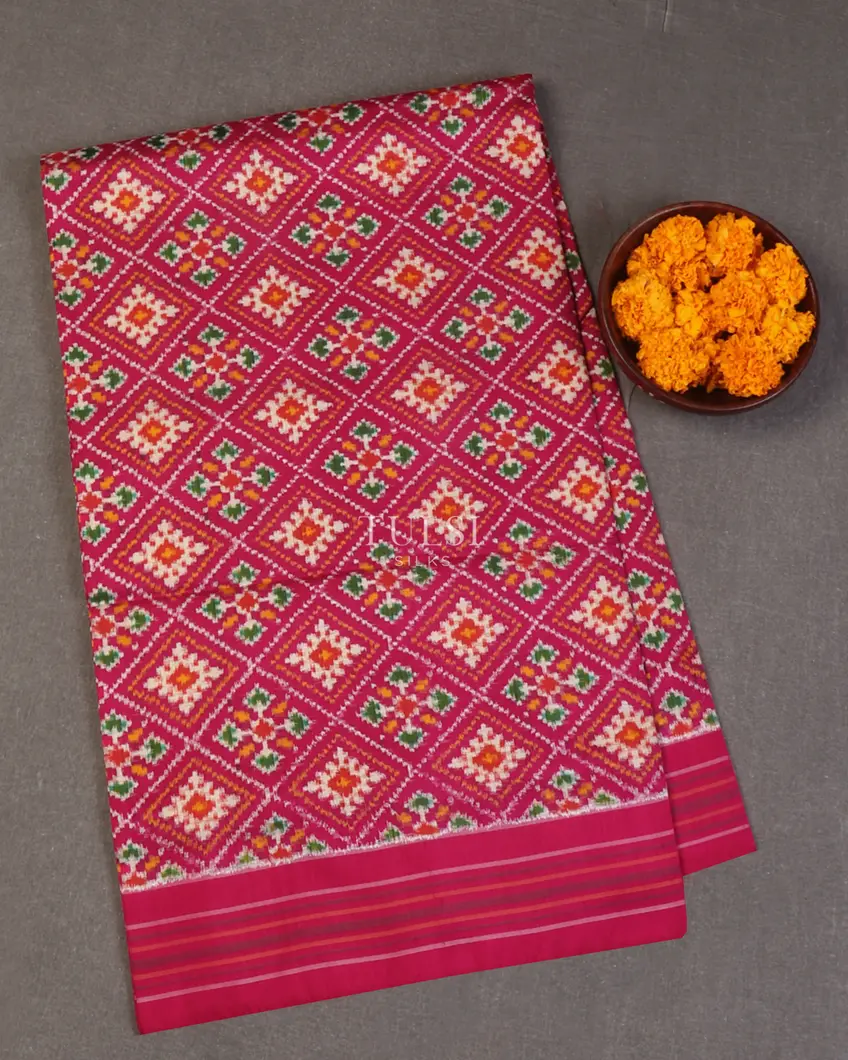 Dark Pink Double Ikat Silk Saree T641242-image