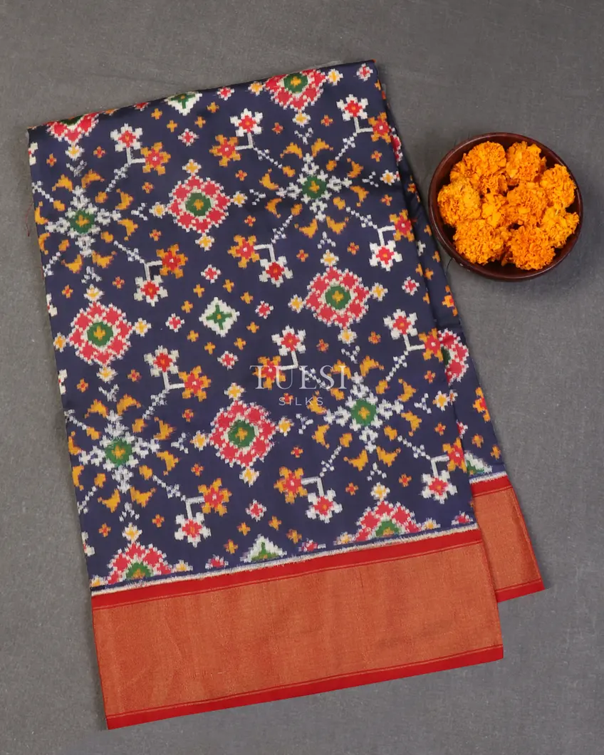 Blue Double Ikat Silk Saree T639326-image