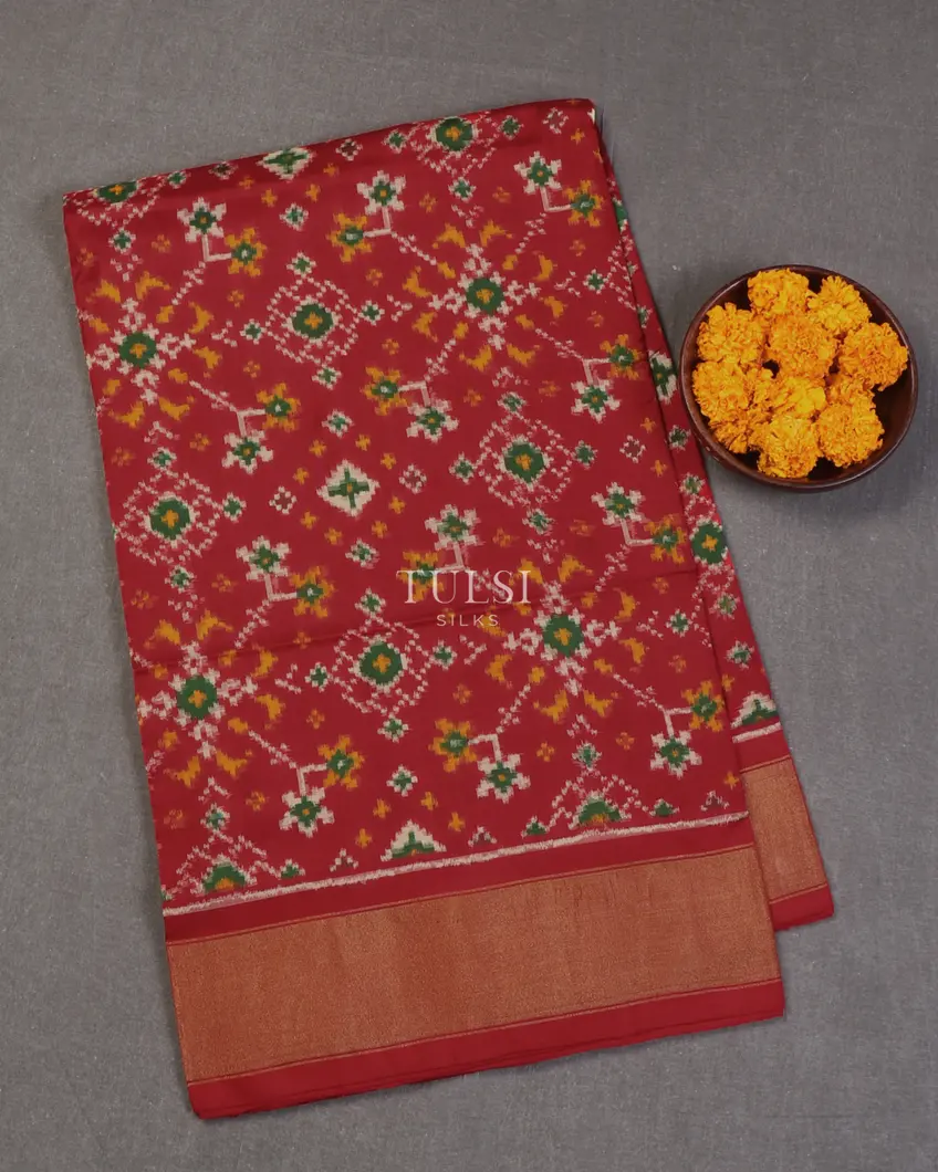 Red Double Ikat Silk Saree T641241-image