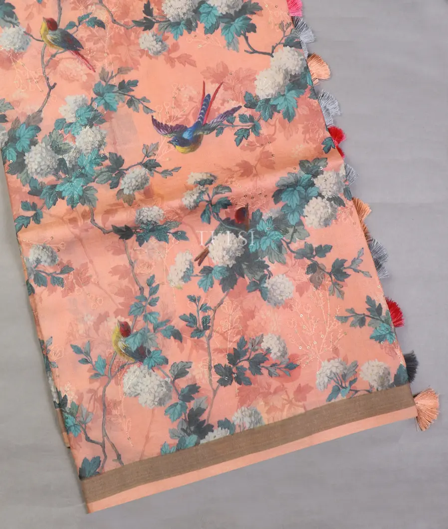 Peach Tussar Printed Saree T600933-image