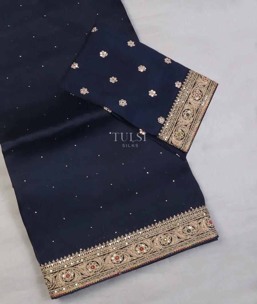 Blue Kora Organza Embroidery Saree T619348-image