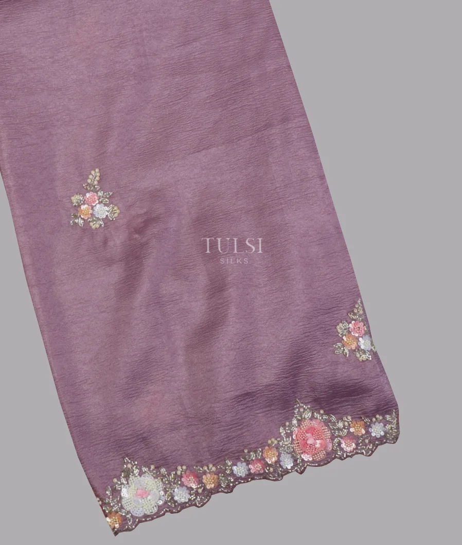 Lavender Kora Crushed Organza Embroidery Saree T621867-image